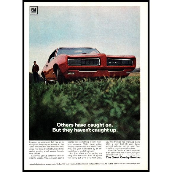 1968 Pontiac GTO The Great One Vintage Print Ad Classic Muscle Car Wall Art - Picture 1 of 1
